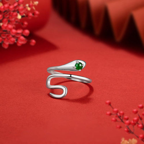 Natural Jade Ring Jadeite Silver Snake Adjustable Ring