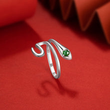 Natural Jade Ring Jadeite Silver Snake Adjustable Ring