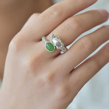 Natural Jade Ring Nephrite Silver Dragon Adjustable Ring