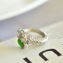 Natural Jade Ring Nephrite Silver Dragon Adjustable Ring