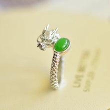 Natural Jade Ring Nephrite Silver Dragon Adjustable Ring