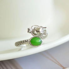 Natural Jade Ring Nephrite Silver Dragon Adjustable Ring