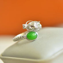 Natural Jade Ring Nephrite Silver Dragon Adjustable Ring