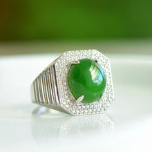 Natural Jade Ring Nephrite Silver Adjustable Ring