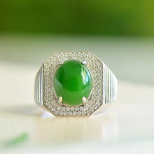 Natural Jade Ring Nephrite Silver Adjustable Ring