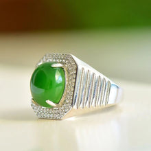 Natural Jade Ring Nephrite Silver Adjustable Ring