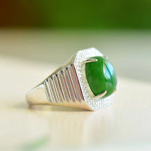 Natural Jade Ring Nephrite Silver Adjustable Ring