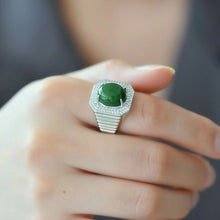 Natural Jade Ring Nephrite Silver Adjustable Ring