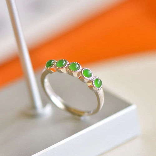 Natural Jade Ring Nephrite Silver Adjustable Ring