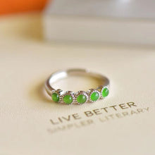 Natural Jade Ring Nephrite Silver Adjustable Ring