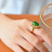 Natural Jade Ring Nephrite Silver Adjustable Ring