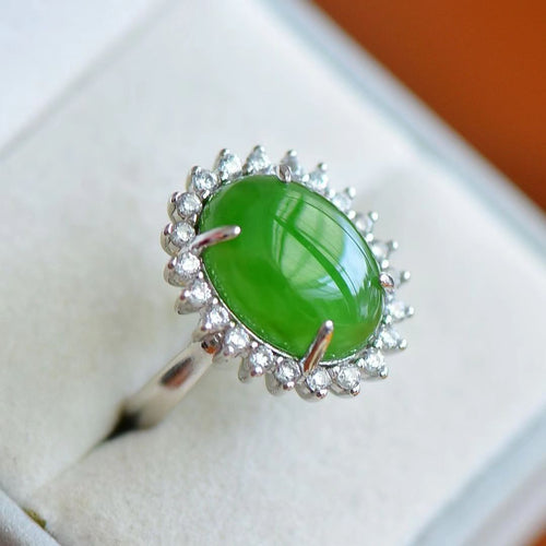 Natural Jade Ring Nephrite Silver Adjustable Ring