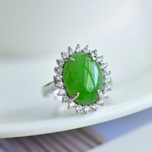 Natural Jade Ring Nephrite Silver Adjustable Ring
