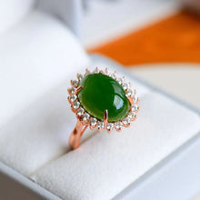 Natural Jade Ring Nephrite Silver Adjustable Ring