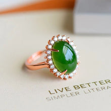 Natural Jade Ring Nephrite Silver Adjustable Ring