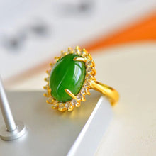 Natural Jade Ring Nephrite Silver Adjustable Ring