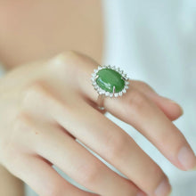 Natural Jade Ring Nephrite Silver Adjustable Ring