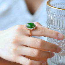 Natural Jade Ring Nephrite Silver Adjustable Ring