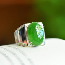 Natural Jade Ring Nephrite Silver Adjustable Ring