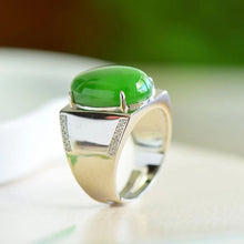 Natural Jade Ring Nephrite Silver Adjustable Ring
