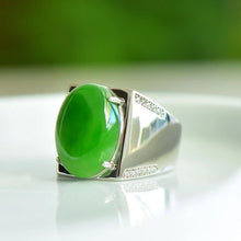 Natural Jade Ring Nephrite Silver Adjustable Ring