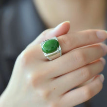 Natural Jade Ring Nephrite Silver Adjustable Ring