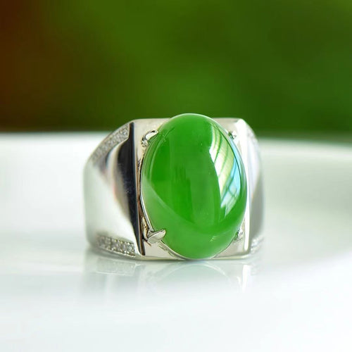 Natural Jade Ring Nephrite Silver Adjustable Ring