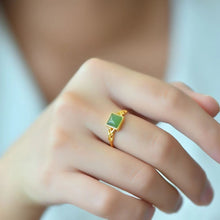 Natural Jade Ring Nephrite Silver Adjustable Ring