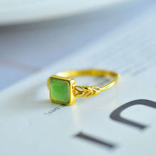 Natural Jade Ring Nephrite Silver Adjustable Ring