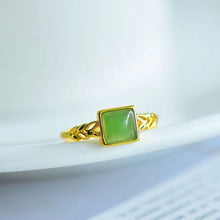 Natural Jade Ring Nephrite Silver Adjustable Ring