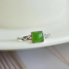 Natural Jade Ring Nephrite Silver Adjustable Ring