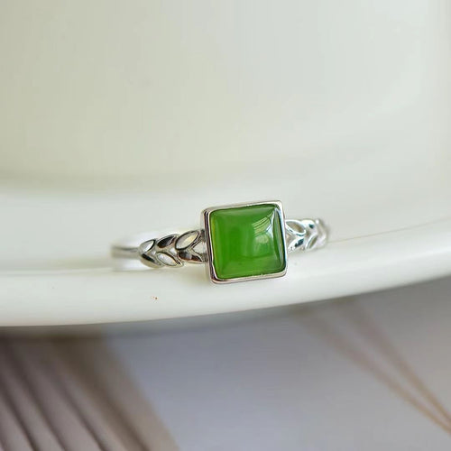 Natural Jade Ring Nephrite Silver Adjustable Ring