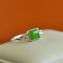 Natural Jade Ring Nephrite Silver Adjustable Ring