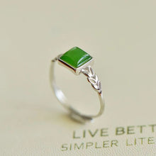 Natural Jade Ring Nephrite Silver Adjustable Ring