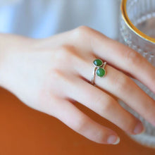 Natural Jade Ring Nephrite Silver Adjustable Ring