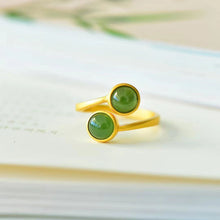 Natural Jade Ring Nephrite Silver Adjustable Ring