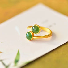Natural Jade Ring Nephrite Silver Adjustable Ring