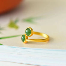 Natural Jade Ring Nephrite Silver Adjustable Ring