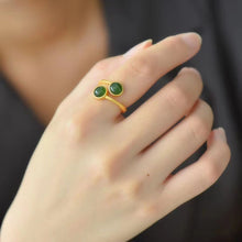 Natural Jade Ring Nephrite Silver Adjustable Ring