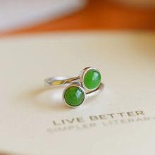 Natural Jade Ring Nephrite Silver Adjustable Ring