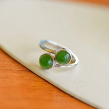 Natural Jade Ring Nephrite Silver Adjustable Ring