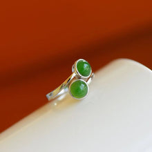 Natural Jade Ring Nephrite Silver Adjustable Ring