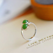Natural Jade Ring Nephrite Silver Adjustable Ring