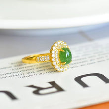 Natural Jade Ring Nephrite Silver Adjustable Ring