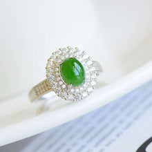 Natural Jade Ring Nephrite Silver Adjustable Ring