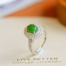 Natural Jade Ring Nephrite Silver Adjustable Ring