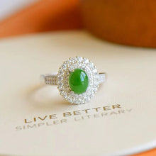 Natural Jade Ring Nephrite Silver Adjustable Ring
