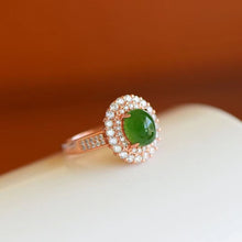 Natural Jade Ring Nephrite Silver Adjustable Ring