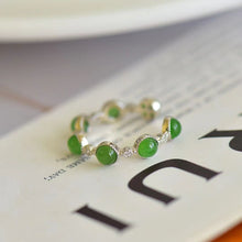 Natural Jade Ring Nephrite Silver Adjustable Ring