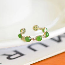 Natural Jade Ring Nephrite Silver Adjustable Ring
